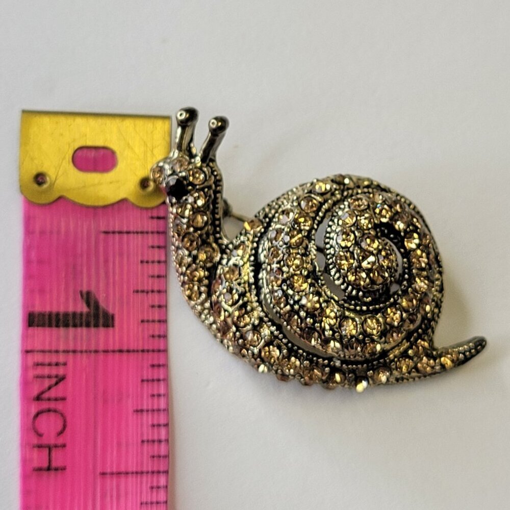 Brown Rhinestone Snail Brooch Pin - Picture 6 of 8